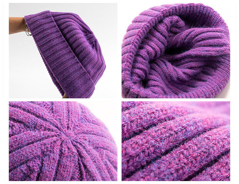 Autumn Winter Knitted Hat For Women'S Fashion Cotton Cashmere Warm Wool Hat Solid Color Ruffled Pullover Hat Doba